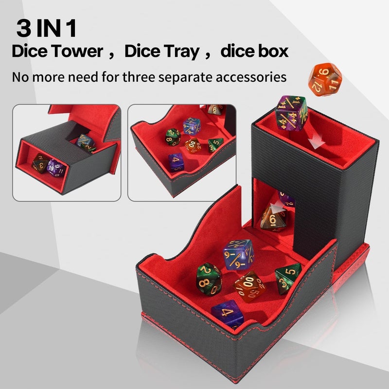 Stepane Dice Roller Tower, Premium DND Magnetic Dice Tray, Foldable PU Leather Dice Tower RPG Gifts for Dungeons and Dragons MTG Dm & Player Black/Red - Image 2